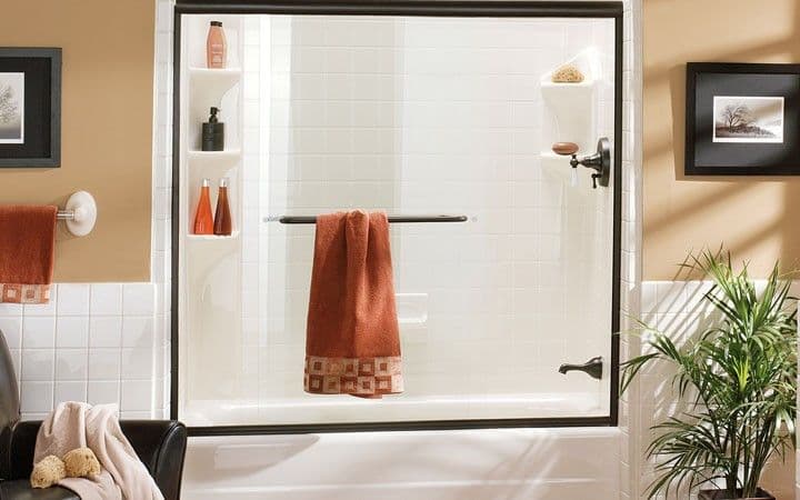 shower with towel