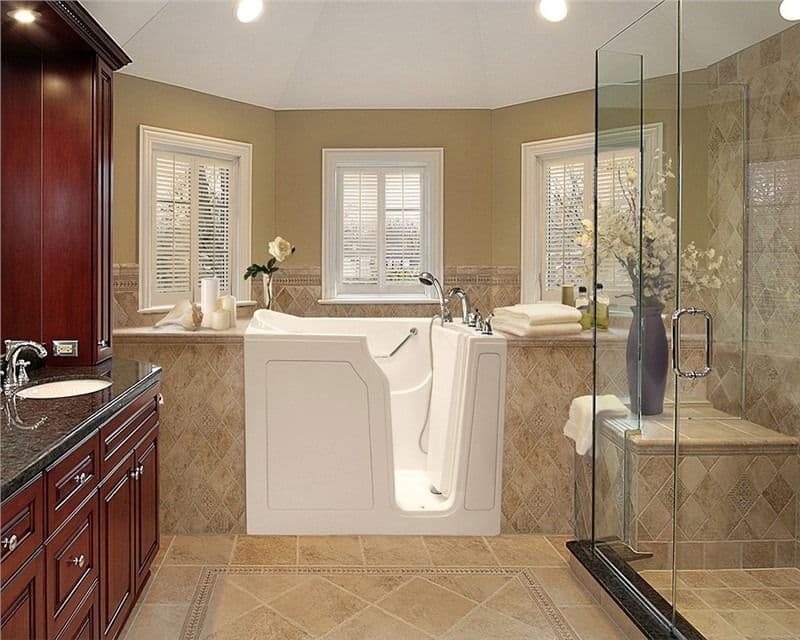 brown marble white walk in