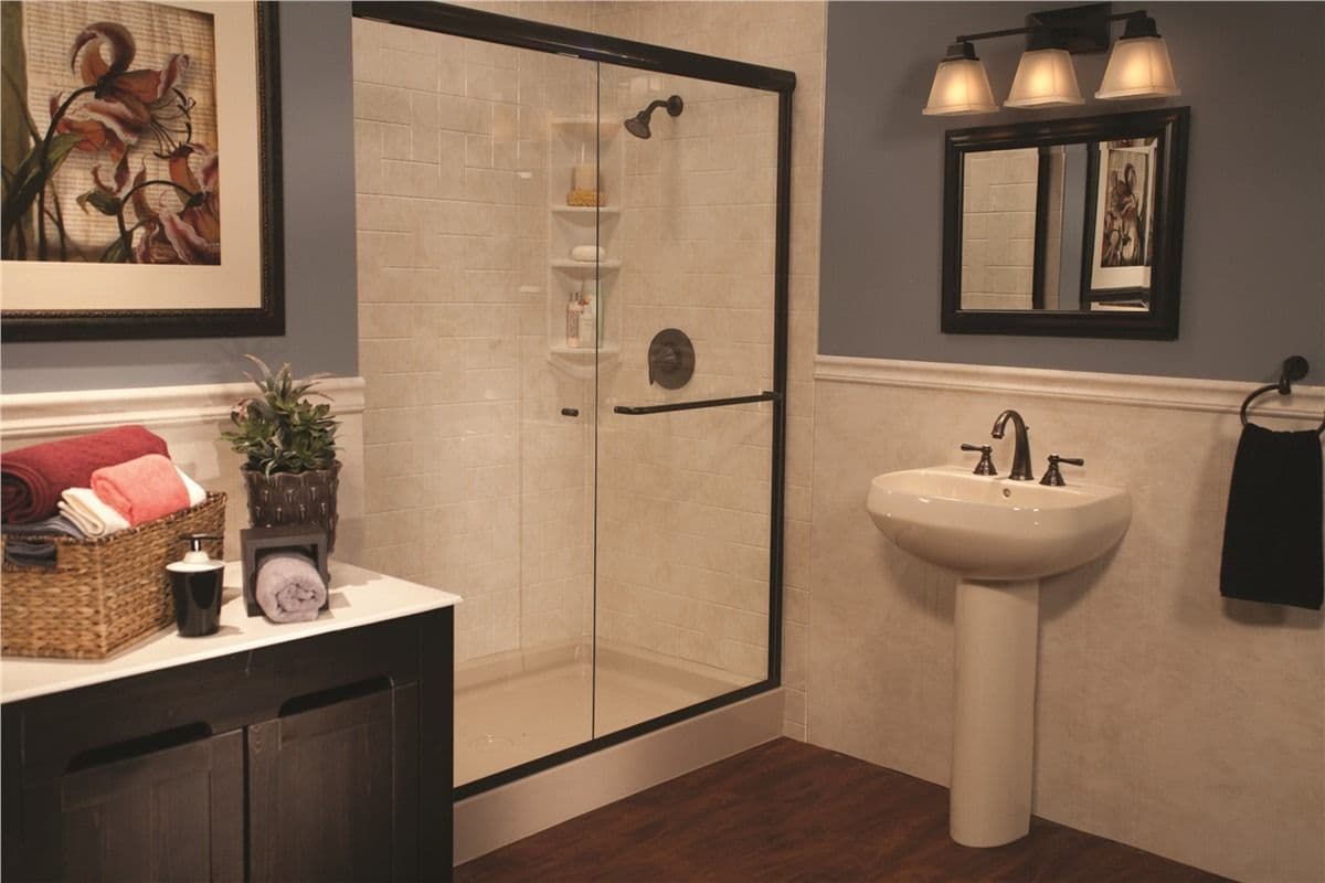 nice marble and blue bathroom